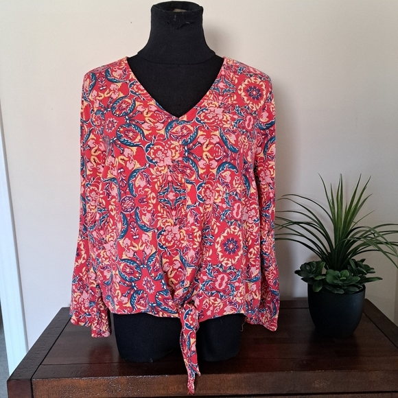Torrid Print Top Boho Colourful Tie Front Shirt Women's Size M/L (Torrid 00) - Picture 2 of 14